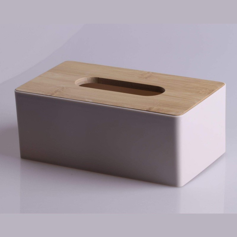 Tissue Box with Bamboo Wood Lid, Rectangular Tissue Dispenser Box,