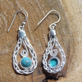 Designer Dangle Earring Turquoise Gemstone | Solid 925 Sterling Silver Earring, Boho and Hippie Style Wired Earring For Women's Regular Party Wear & Gift Item