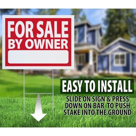 for Sale by Owner Sign Kit - 2 Pack Includes 2 18x24 Strong Double Sided Signs and 2 Yard Stakes, UV Ink, Made in USA Real Estate Supplies