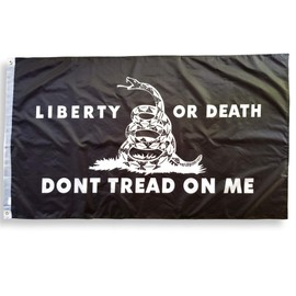 3x5 Liberty or Death Flag Black Gadsden Flag with Double Stitched Edges, 100% Polyester Fabric, and Two Brass Grommets, Patriotic Flags, Don't Tread On Me Flag, 3x5 Dont Tread On Me Flag