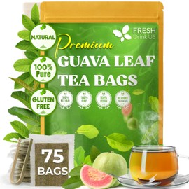 FRESHDRINKUS, Premium 75 Guava Leaf Tea Bags, 100% Natural & Pure. Loose Leaf Guava Herbal Tea. No Sugar, No Caffeine, No Gluten, Vegan.