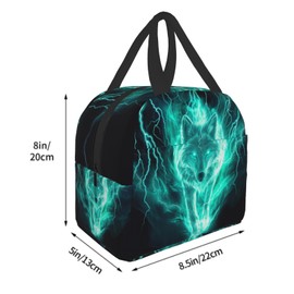 Giwawa Wolf Lunch Bag Fire Animal Print Lightning Insulated Kids Lunch Box Reusable Thermal Cooler Lunch Tote Bag Food Container for Teens Adults Girls Boys School Men Women Travel
