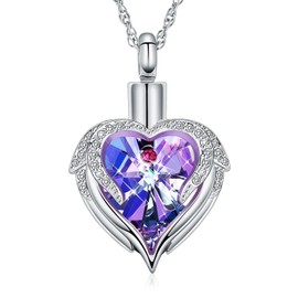 Cremation Jewelry Angel Wing Heart Urn Necklace for Ashes for Women Memorial Human Pet Ashes Pendant