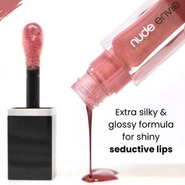 nude envie Lip Gloss - Certified Vegan Lipgloss Cruelty-Free and Paraben Free - Enriched with Vitamin E and Jojoba Oil (Fearless)