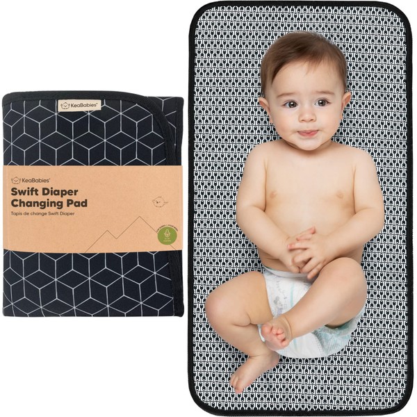 Portable Changing Mat for On the Go - Changing Mat Washable - Foldable Baby Changing Mat Waterproof - Small, Lightweight Changing Mats for Baby (Black Geo)