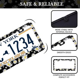 LIN KANG Daisy Flower License Plate Frames, Flowers Aluminum Metal License Plate Holder Covers, Rust-Proof Waterproof Car Decorative Tag Frames for Standard US 12x6