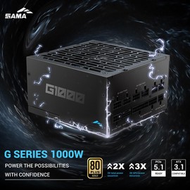 SAMA G1000 Fully Modular Power Supply, 1000W 80 Plus Gold Certified, ATX 3.1 & PCIe 5.1 Ready, Native 12V-2x6 GPU Cable, Ultra Quiet 140mm FDB Fan, Premium-Grade Capacitors, Black