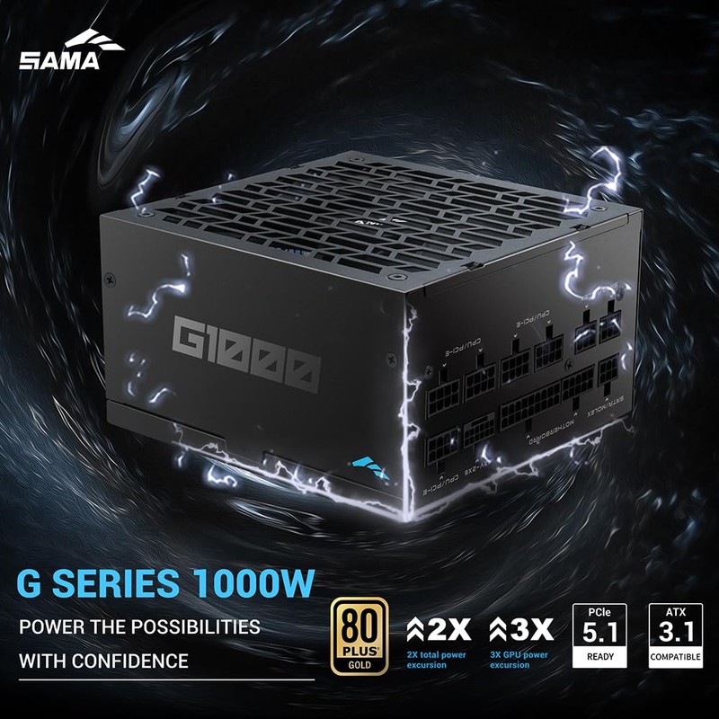 SAMA G1000 Fully Modular Power Supply, 1000W 80 Plus Gold