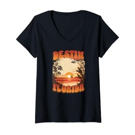 Womens Destin Florida Sunset Tropical Vacation V-Neck T-Shirt