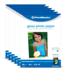 PrintWorks Gloss Photo Paper, For Use with Inkjet Printers, Heavyweight 8.5 mil, 8.5 x 11, 6-Pack Bundle, 180 Sheets (00470C)