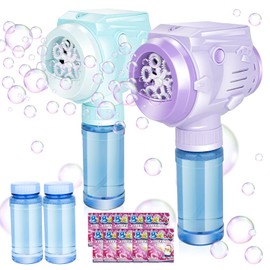 Automatic Bubble Guns with Light, Zealous 2pc High Output Bubble Machines with Bubble Solution & Bubble Concentrate,Handheld Battery Operated Bubble Maker Toys for Bigger and 3000+ Bubbles per Minute