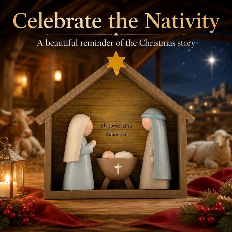 Farmhouse Nativity Scene Indoor – Holy Family Resin Christmas Decoration