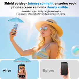 AMUSIGHT Phone Umbrella for Sun, Universal Adjustable Umbrella Phone Shade with Strong Suction Cup,Outdoor Anti-Reflective Glare Blocking Cell Phone Sun Shade, Applicable to All Smartphones（Blue）