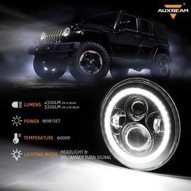Auxbeam 7 Inch LED Headlights Replacement for 1997-2018 Jeep Wrangler JK JKU Unlimited TJ LJ CJ, 7" Round Headlamps for Rubicon Sport Sahara Peterbilt, H6024 Headlights w/DRL & Amber Turn Signal