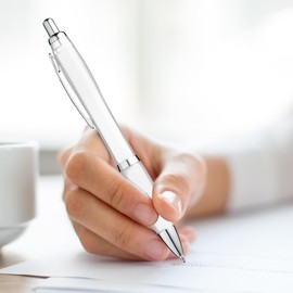 ZENSCRIBE® Ergonomic Ballpoint Pen, Pack of 10, Premium Ballpoint Pen Set, High Quality, Non-Slip Ballpoint Pen for Easy and Soft Writing, Blue Writing Ballpoint Pen, White