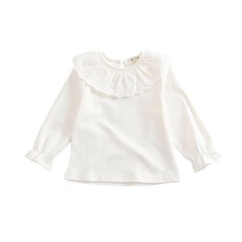 12M-6Y Baby Girls Ruffle Long Sleeves Solid Color Doll Collar T-Shirt Blouse Toddler Kids Basic Pullover Bottom Tops