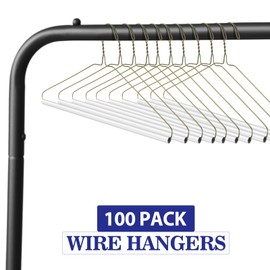Yuntau 100 Pcs Dry Cleaner Hangers Bulk with Tubes 16" Wire Hangers for Home Dry Cleaners Back to School Clothing Pants Coats Shirts Skirts (Gold)