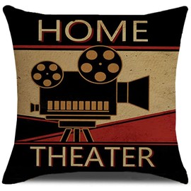Movie Theater Decor Pillow Covers 4 Pack OKFCUS Vintage Cinema Home Theater Decor Throw Pillows Case Cushion Cover for Sofa