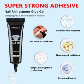 MUSILAN Nail Rhinestone Glue,Gel Nail Glue for Rhinestones for 3D Nails Super Strong Rhinestone Glue for Nail Beads Stickers Stones Crystals Diamond Art Jewels 3D Decorations Nails Tools,Cured Need