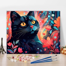 TISHIRON DIY Abstract Cat Painting by Numbers Kits, Painting with Acrylic Animals Painting Kits, Craft Kits Girls Boys Aged 8-12 for Home Wall Decoration and Gifts, 16 x 20 Inches