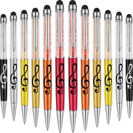 12 Pieces Stylus Pen Crystal Ballpoint Pens Retractable Touch Screen Pens Capacitive Diamond Writing Pens Music Note Ballpoint Pen 2-in-1 for Capacitive Touch Screen Devices
