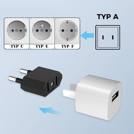2 pieces US to EU adapter, travel adapter US to EU, 2 pin US plug adapter to EU, adapter USA Germany plug, universal adapter from USA to EU Germany France Italy Spain (Black)