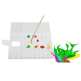 Walfront Gran Caja de Paleta Plegable, 24 Rejillas Plegables Artista Cuadrado Paleta de plástico Bandeja de Pintura Caja de Acuarela Herramienta de Pintura al óleo