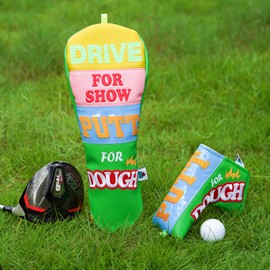 Big Crazy Golf Club Head Covers, 3-Pieces Driver Headcover, Magnetic Blade Putter Cover, Funny Design Drive for Show Putt for Dough, Golf Head Covers with Bright Colors and Waterproof Leather