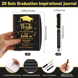 FillTouch 20 Sets 2025 Graduation Gifts Bulk Inspirational Spiral Journal with Motivational Pen Kraft Notebooks Class of 2025 Gifts for College Graduate (Black)