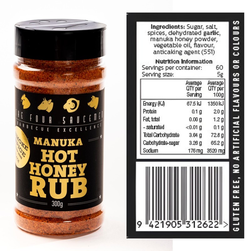 The Four Saucemen - Manuka Hot Honey Rub, 10.58 Ounce