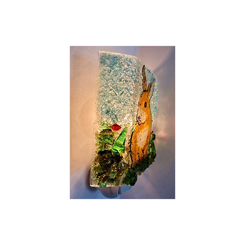 Bunny Rabbit Woodland Creatures Handmade Recycled Glass Night Light Nightlight,