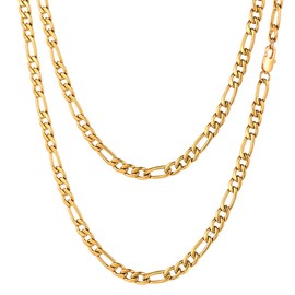 FOCALOOK Necklace for Men Boys Stainless Steel Link Chain 5 mm Solid 3+1 Figaro Chain Necklace Punk Hip Hop Rapper Necklace Gold/Silver/Black 45 cm/50 cm/55 cm/60 cm/65 cm/70 cm/75 cm, Metal, No