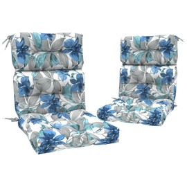 Melody Elephant Outdoor Rocking Chair Cushions, Non-Skid Slip Backed Sun Lounger Chair Cushions, High Back Chair Cushion for Patio Chairs, 44"x22"x4", Set of 2, Clemens Noir Blue