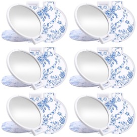 Quzzil 12 Pcs Floral Small Compact Mirrors Bulk for Women Mini Pocket Mirrors Purse Travel Makeup Portable Folding Glass Gift for Wedding Guest Bridal Shower Birthday Party Favor (Blue)