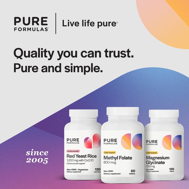 PureFormulas Methylfolate 800 mcg – Active B9 (5-MTHF) for Cardiovascular,
