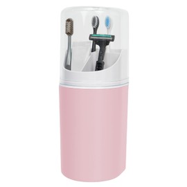 Tall Electric Toothbrush Holder with Cover, 10.6" Dust Proof Bathroom Caddy Fits Adults Electric Toothbrushes, Toothpaste, Wall Mount or Countertop Organizer with Removable Dividers, 4 Slots (Pink)