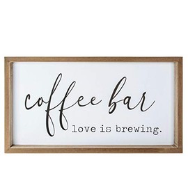 VILIGHT Farmhouse Coffee Bar Sign - Love Is Brewing - 16" x 9" MDF Wood - Wall Mount or Freestanding
