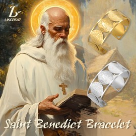 LIKGREAT Saint Benedict Bracelet Adjustable Cross Exorcism Medal Bracelet Bangle Catholic Protection Amulet Jewellery for Men Women (Sliver)