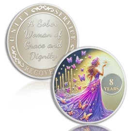 Butterfly Fairy 8 Year Sobriety Coin, Transformation & Renewal Sober Chip - Sister Power NA AA Medallion for Eight Year Addiction Recovery, Non-Religious Sobriety Gifts for Women