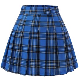 FindDress Plaid Pleated Skirts for Women Mini Tennis Skirt High Waist Skater Skirts Cheerleader Versatile Casual Skirt Stretchy Elastic Waist RoyalBlue Plaid S2