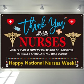 Arosche Nurse Appreciation Week Decorations Banner 72" x 48" Backdrop Thank You to Our Amazing Nurses Medical Heart Photography Background for Indoor Outdoor Hospital Doctor Nurse Party Supplies