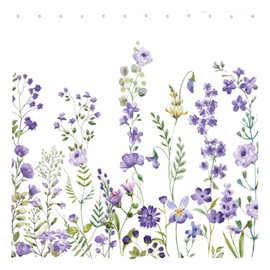 Funnytree Watercolor Purple Floral Shower Curtain for Bathroom Set Spring Lavender Wisteria Blossom Flower Home Bath Bathtub Decor Customizable Durable Fabric Machine Washable with 12 Hooks 72"x72"