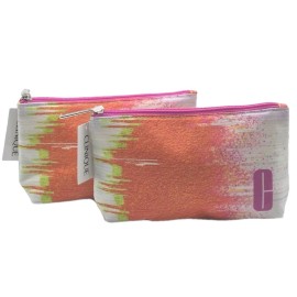 Clinique 2X NEW CLINIQUE COSMETIC BAG MAKEUP CASE BEAUTY POUCH 8" x 4" Multi Color