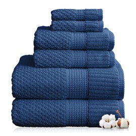 NY Loft 100% Cotton Towel Set 6 Piece Towel Set | Navy Bath Towels | Absorbent & Quick-Dry Towels | Trinity Collection (6 Piece Set, Navy Blue)