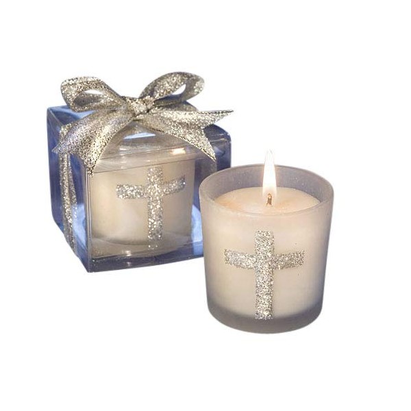 Silver Cross Themed Candle Favors - 96 Count