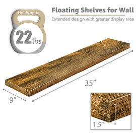 Sorbus Floating Shelves for Wall - 35 Inch Long Bathroom Shelves, Wall Decor for Bedroom, Kitchen, Living Room & Book Storage - Mounted Floating Shelf with Invisible Brackets (Rustic Brown, 2 Pack)