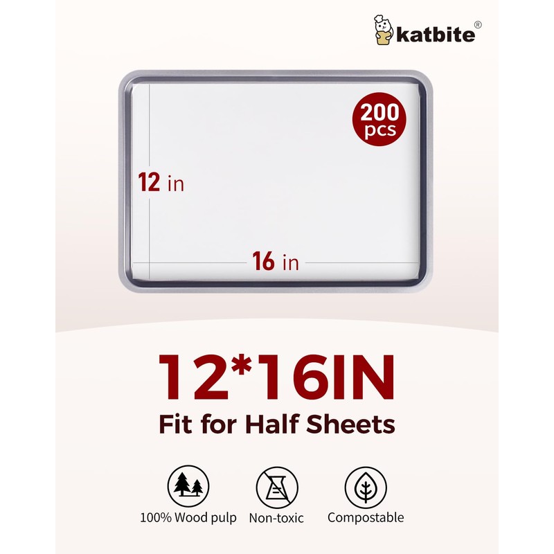 Katbite 200PCS 12x16 In Heavy Duty Flat Parchment Paper, Parchment
