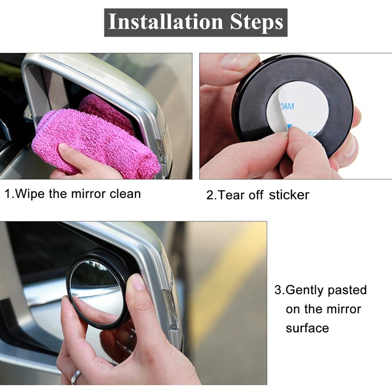 2 pcs Blind Spot Mirrors, 2" Round HD Glass Convex