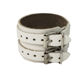 SoulCats® Cool Leather Bracelet with Buckles Adjustable 80s Style Punk Biker in White, Leather