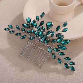 Teyglen Green Crystal Bride Wedding Hair Comb Full Rhinestone Wedding Hair Piece for Bride Wedding Hair Accessories Teardrop Crystal Hair Comb for Women Bridal Headpiece(Peacock green)